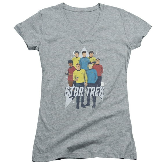 Star Trek Here Here Junior Women's V-Neck T-Shirt Athletic Heather