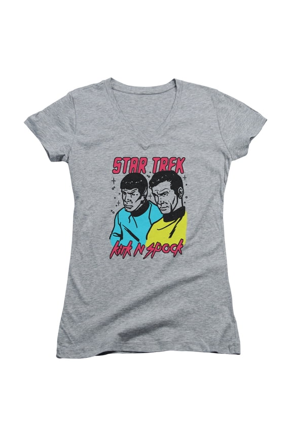 Star Trek Kirk N Spock Junior Women's V-Neck T-Shirt Athletic Heather