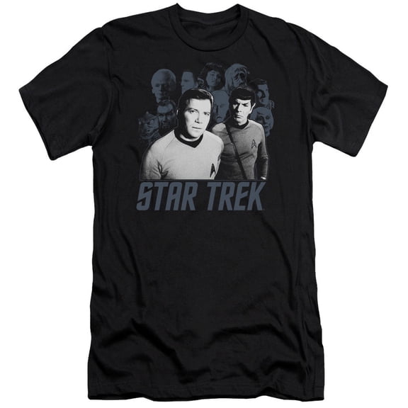 Star Trek Kirk Spock And Company Adult 30/1 T-Shirt Black