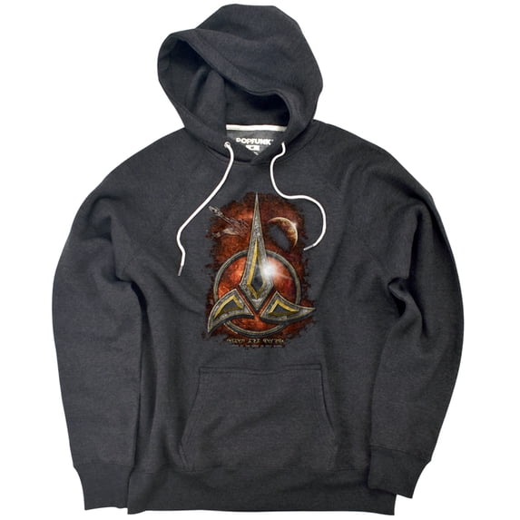 Star Trek Klingon Crest Unisex Adult Slim Fit Pull-Over Heather Hoodie, Charcoal, Medium