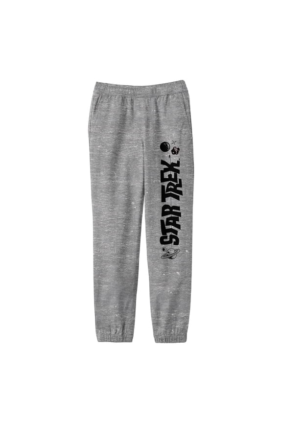 Star Trek Logo With Planets Asteroid & Stars Boy's Athletic Heather Jogger Pants-Medium