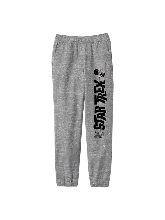 Star Trek Logo With Planets Asteroid & Stars Boy's Athletic Heather Jogger Pants-Medium