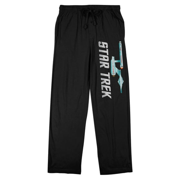 Star Trek Logo and Ship Men's Black Sleep Pants-Medium