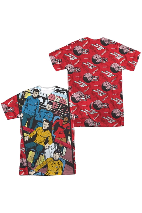 Star Trek Long Panel Unisex Adult Sublimated Costume T Shirt (Front/Back), Small Multicolor