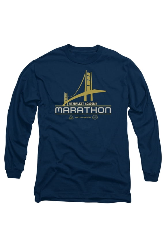 Star Trek Marathon Logo Long Sleeve Adult 18/1 T-Shirt Navy