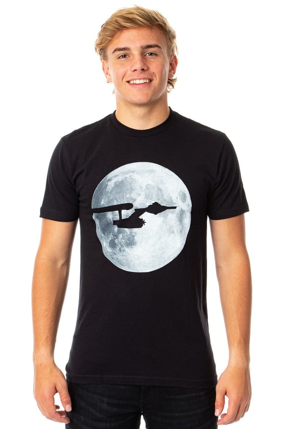 Star Trek Men's Starship Enterprise Silhouette Moon Background T-Shirt