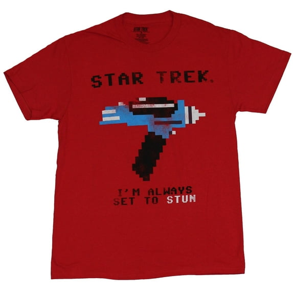 Star Trek Mens T-Shirt - I'm Always Set to Stun 8-Bit Phaser Image (Medium)
