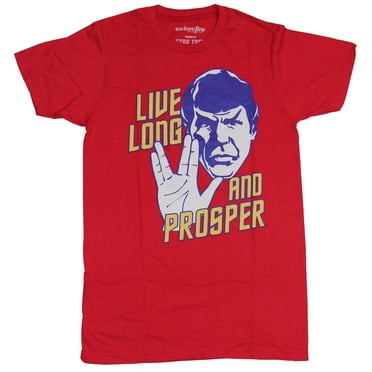 Star Trek Mens T-Shirt - Live Long & Prosper Stock Face And Vulcan Greeting (Medium)