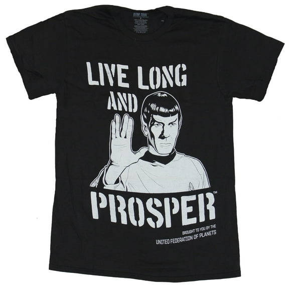 Star Trek Mens T-Shirt - Live Long and Prosper Spock Signing Image (Small)