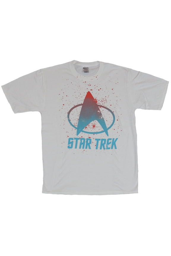 Mens T-Shirt - Paint Splattered Blue Red Star Fleet Logo Image (Large)