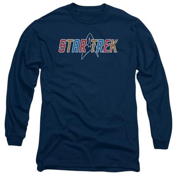Star Trek-Multi Colored Logo - Long Sleeve Adult 18-1 Tee - Navy- Extra Large
