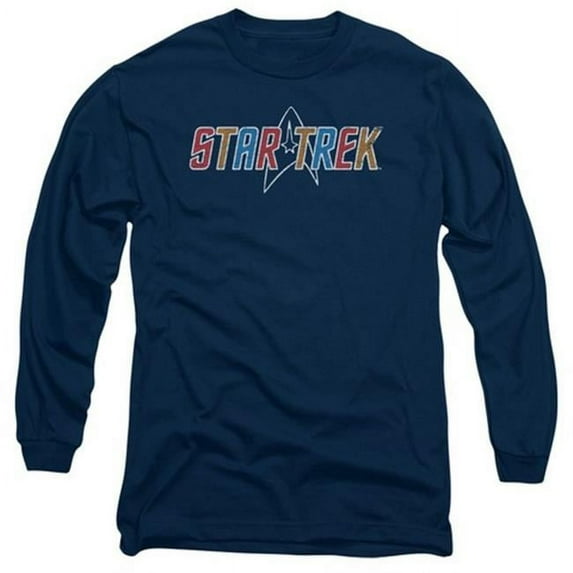 Star Trek-Multi Colored Logo - Long Sleeve Adult 18-1 Tee - Navy- Large