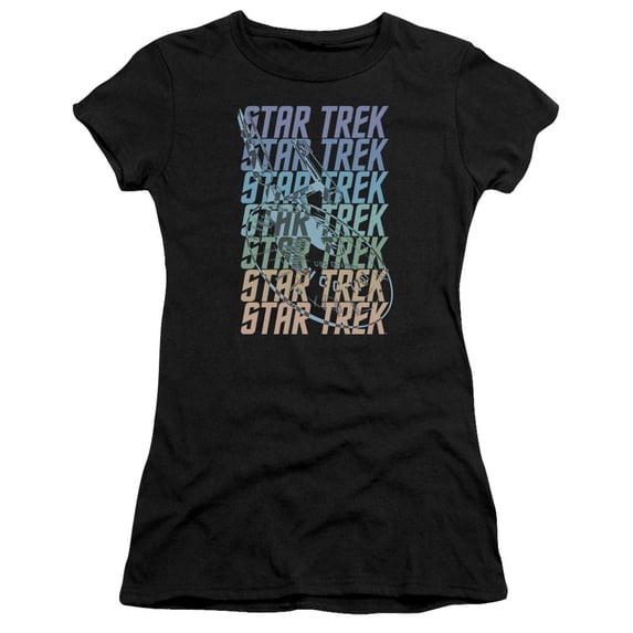 Star Trek - Multi Logo Enterprise - Juniors Teen Girls Cap Sleeve Shirt - Small