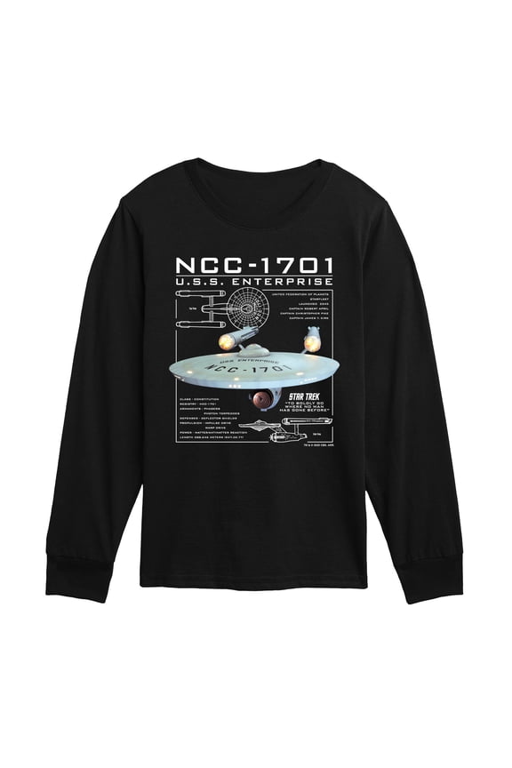 - NCC 1701 USS Enterprise - Youth Boys Long Sleeve Graphic T-Shirt