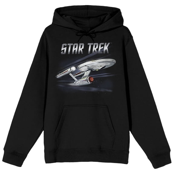 Star Trek NCC-1701 Warp Drive Long Sleeve Black Adult Hooded Sweatshirt-XL