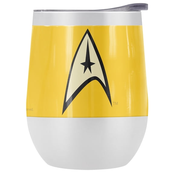 Star Trek Official Command Uniform 12 oz Stemless Tumbler, Stainless Steel Travel Cup|Lake Tumbler|Insulated with Leak Resistant Slide-Lock Lid
