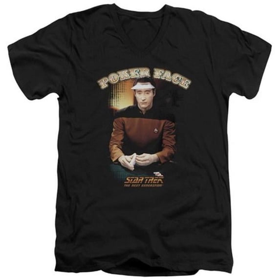 Star Trek-Poker Face Short Sleeve Adult 30-1 V-Neck Tee - Black- Extra Large