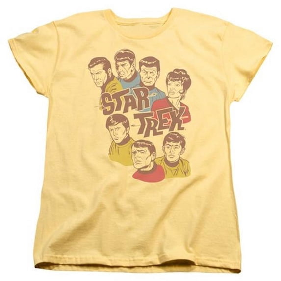 Star Trek-Retro Illustrated Crew - Short Sleeve Womens Tee - Banana- Extra Large