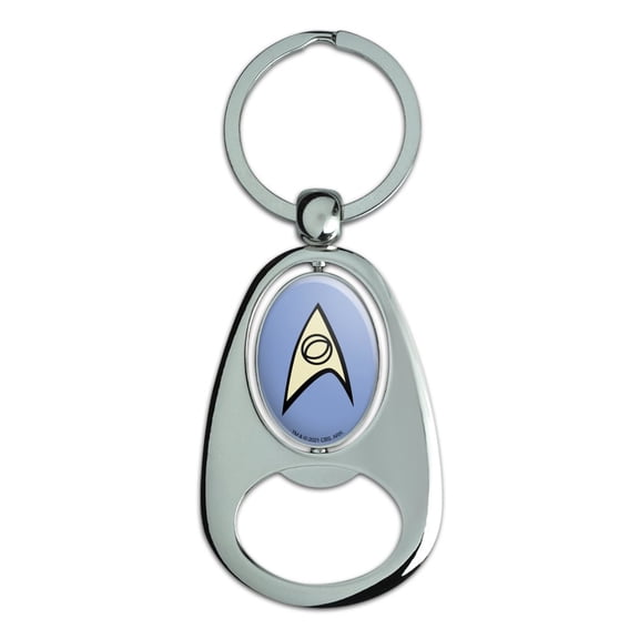 Star Trek Science Shield Keychain Chrome Metal Spinning Oval Bottle Opener