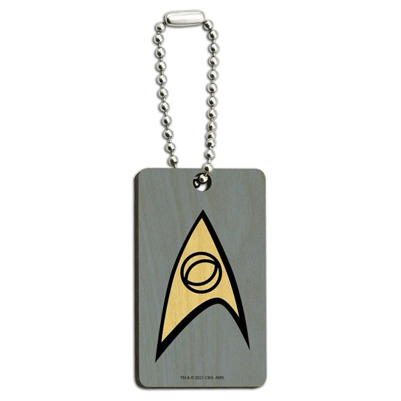 Star Trek Science Shield Wood Wooden Rectangle Keychain Key Ring