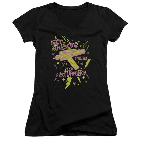 Star Trek Set Phasers Junior Women's V-Neck T-Shirt Black