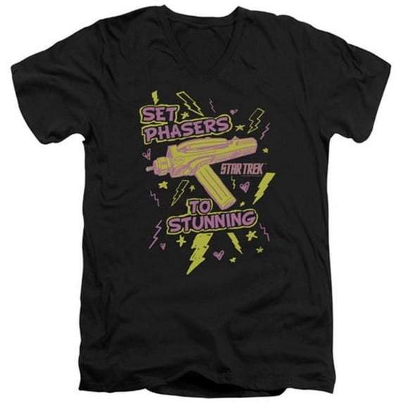 Star Trek-Set Phasers - Short Sleeve Adult 30-1 V-Neck Tee - Black- Large