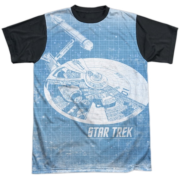 Star Trek - Ships Blueprint - Short Sleeve Black Back Shirt - Large