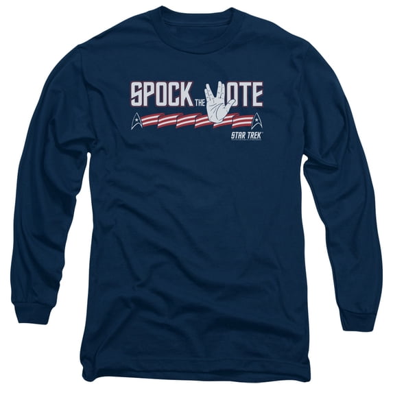 Star Trek Spock The Vote Long Sleeve Adult 18/1 T-Shirt Navy
