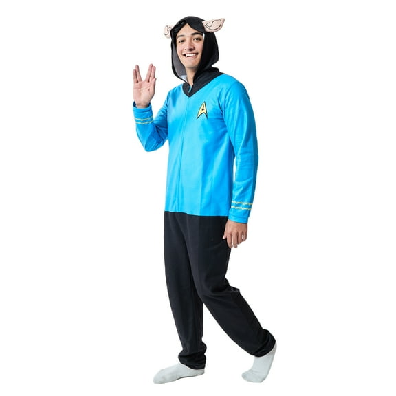 Star Trek Spock Uniform Men's Onesie Cosplay Union Suit With Hood-XXL