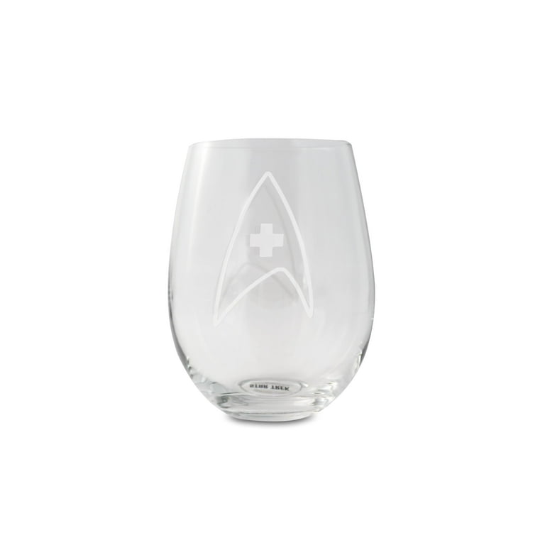 Star Trek Stemless Wine Glass Decorative Etched Medical Emblem