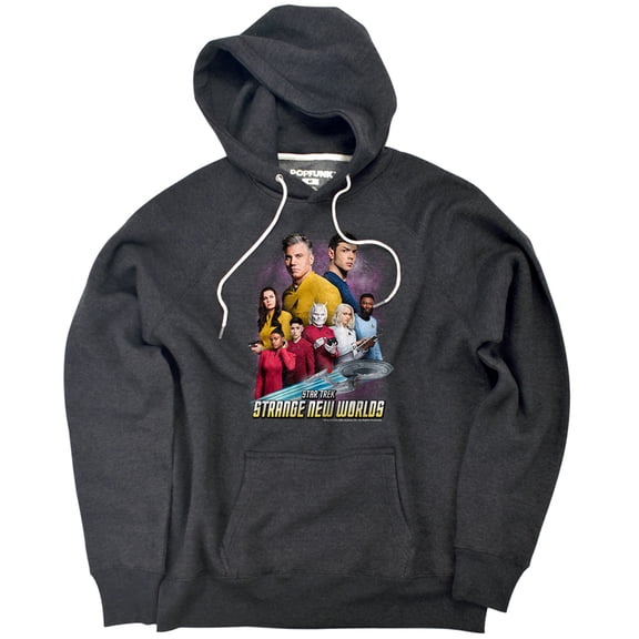Star Trek Strange New Worlds Crew Pike Spock Uhura Ortegas Unisex Adult Slim Fit Pull-Over Heather Hoodie, Charcoal, Small