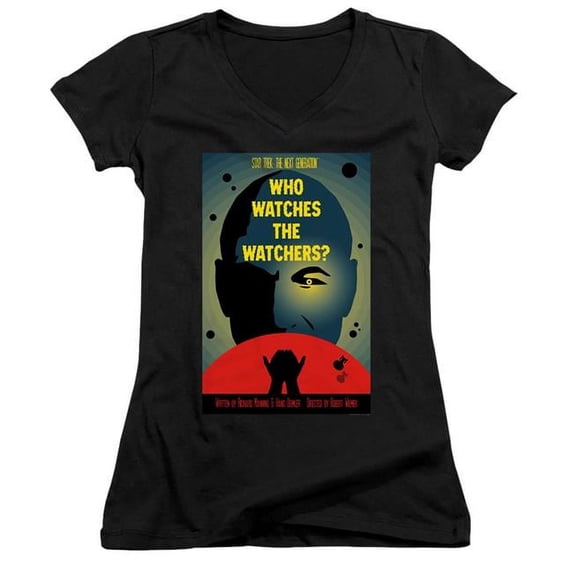 Star Trek & TNG Season 3 Episode 4 Juniors V-Neck Sheer Jersery with Cap Sleeve, Black - Small