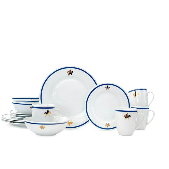 Star Trek The Next Generation Porcelain 16 Piece Dinner Set Includes Plates, Bowls, and Cups