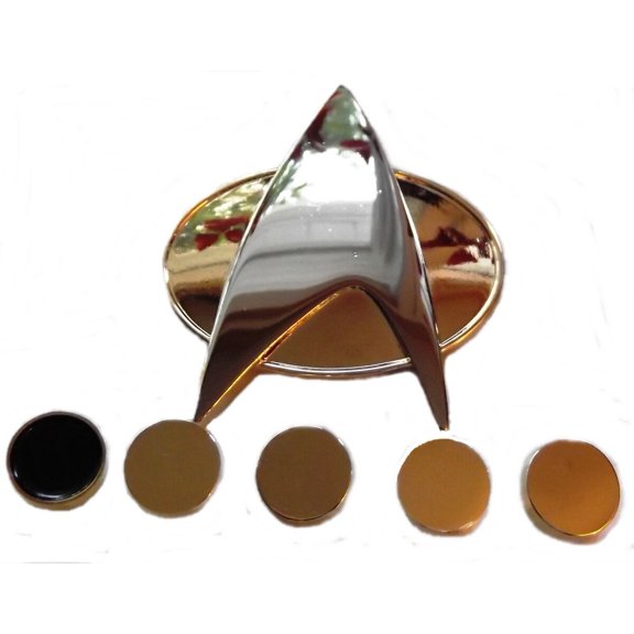 Star Trek The Next Generation TNG Full Size Communicator Pin and 5 Ranking PIPS