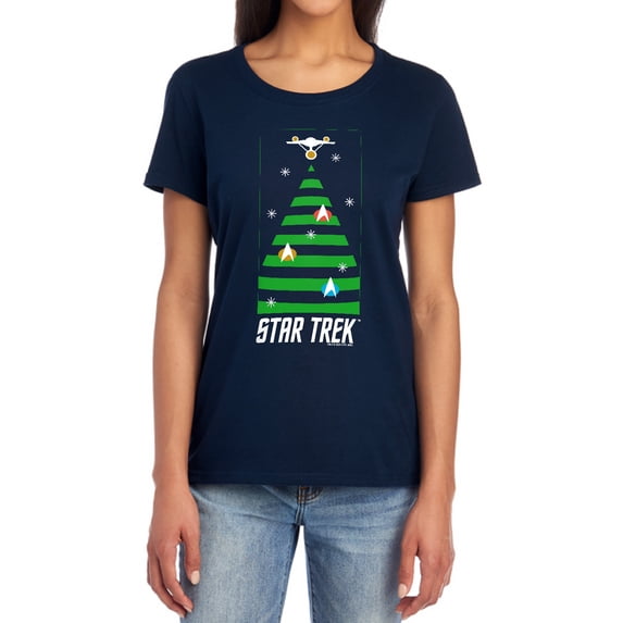 Star Trek The Original Series Christmas Tree Women's T Shirt, Navy, X-Large