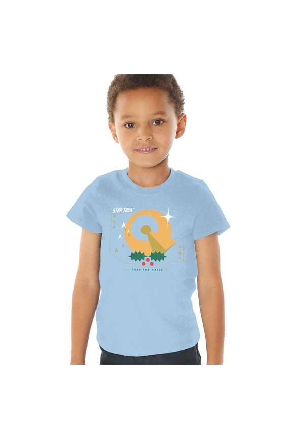 The Original Series Trek The Halls Christmas Kids T Shirt (3) for Toddler Boys and Girls, Light Blue