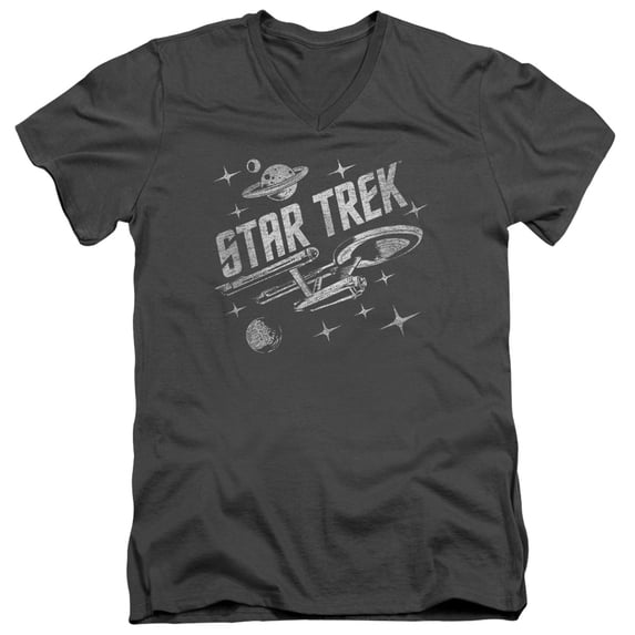 Star Trek Through Space Adult V-Neck 30/1 T-Shirt Charcoal
