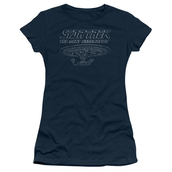 Star Trek Tng Enterprise Junior Women's Sheer T-Shirt Navy