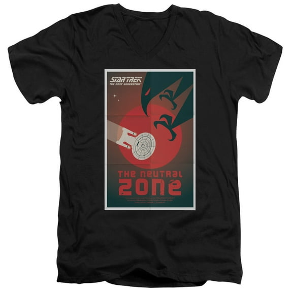 Star Trek Tng Season 1 Episode 26 Adult V-Neck 30/1 T-Shirt Black