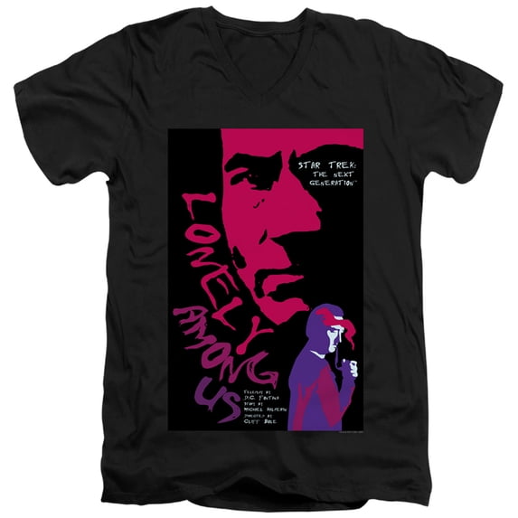 Star Trek Tng Season 1 Episode 7 Adult V-Neck 30/1 T-Shirt Black