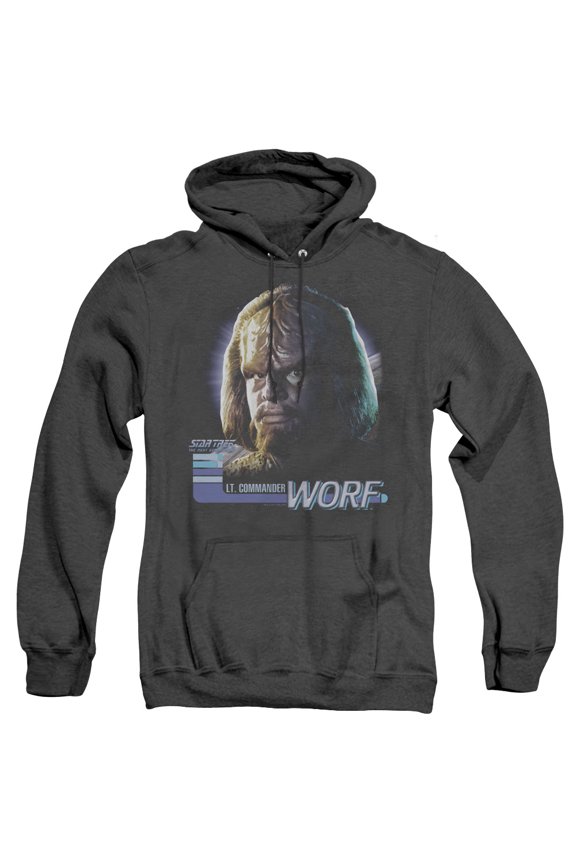 Star Trek Tng Worf Adult Heather Hoodie Sweatshirt Black