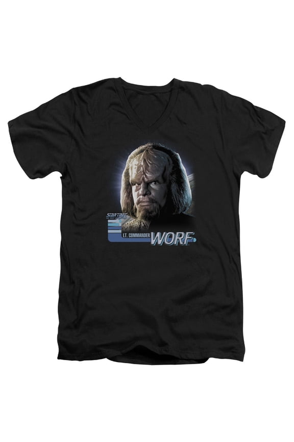Star Trek Tng Worf Adult V-Neck T-Shirt Black