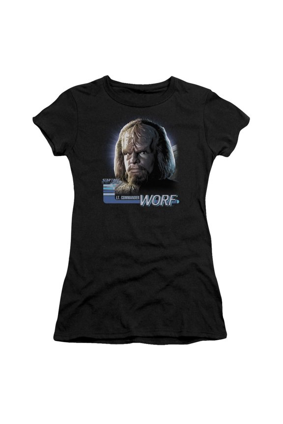 Star Trek Tng Worf Junior Women's Sheer T-Shirt Black