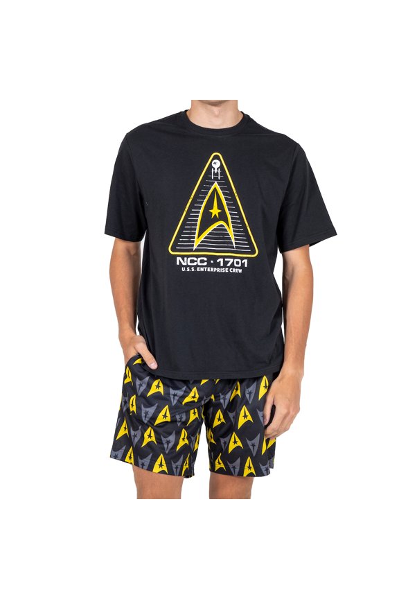 Star Trek U.S.S. Enterprise Crew Men's Crew Neck Short Sleeve Tee & Lounge Shorts Combo Set-Medium