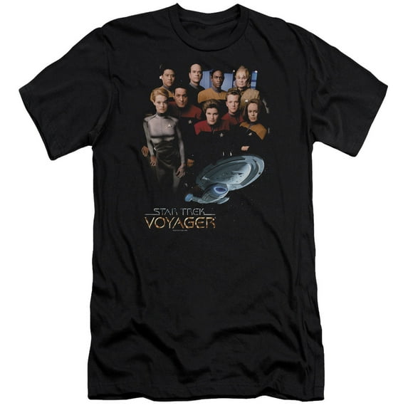 Star Trek Voyager Crew Premium Canvas Adult Slim Fit 30/1 T-Shirt Black