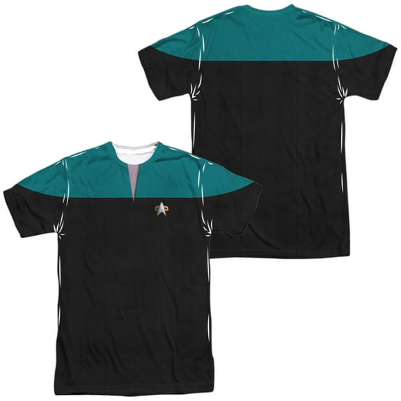 Star Trek Voyager Science Uniform Unisex Adult Sublimated Costume T Shirt (Front/Back), Small Multicolor