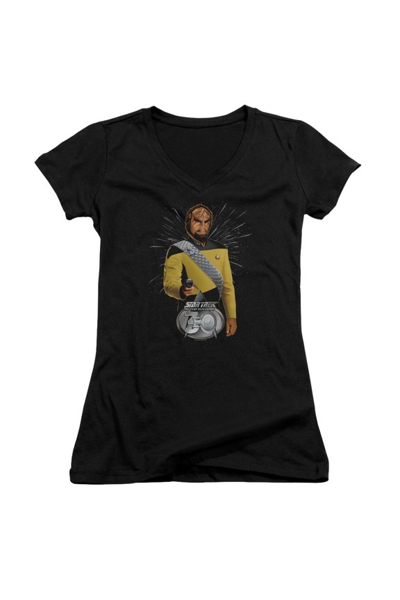 Star Trek - Worf 30 - Juniors Cap Sleeve V-Neck Shirt - Small