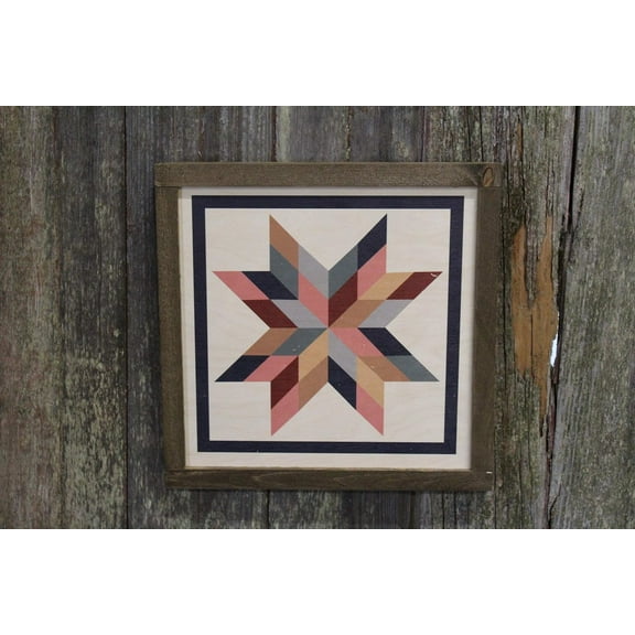 Star Triangle Barn Quilt Wood Sign Stylized Geometric Origami Pastel Square Pattern Block Wall Art Farmhouse Primitive Rustic