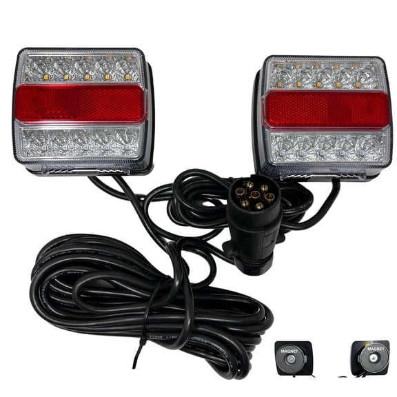 All Star Truck Parts 2-Pack 26 LED Magnetic Trailer Light Kit, IP68 Waterproof, Brake Turn Running Lights, 24 ft Cable, 7-Pin & 5-Pin