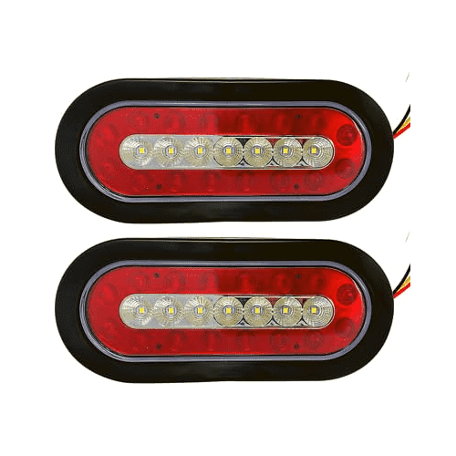 All Star Truck Parts 2x 6.3 inch Oval Truck Trailer 23 LED Tail Stop Brake & Red White Backup Reverse Lights, With Reflectors, Rubber Grommet